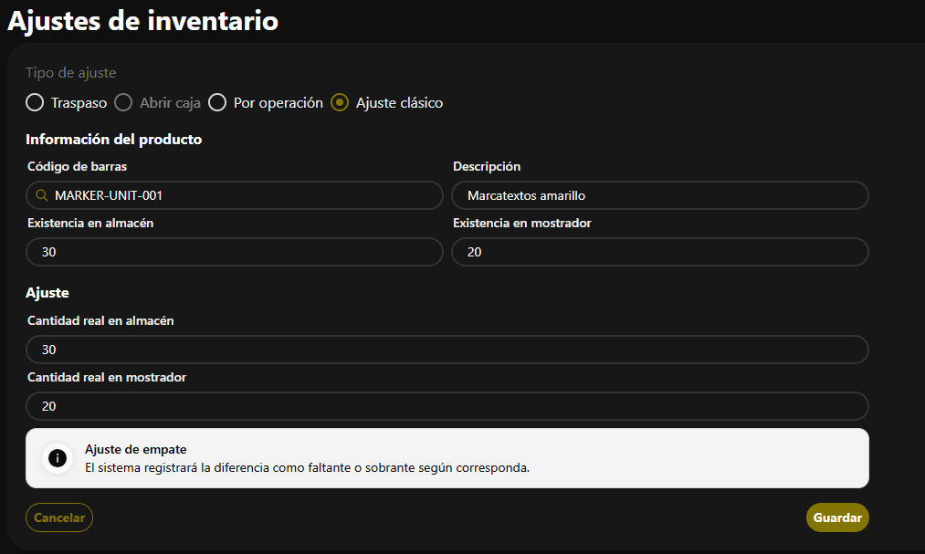 Ajuste de inventario